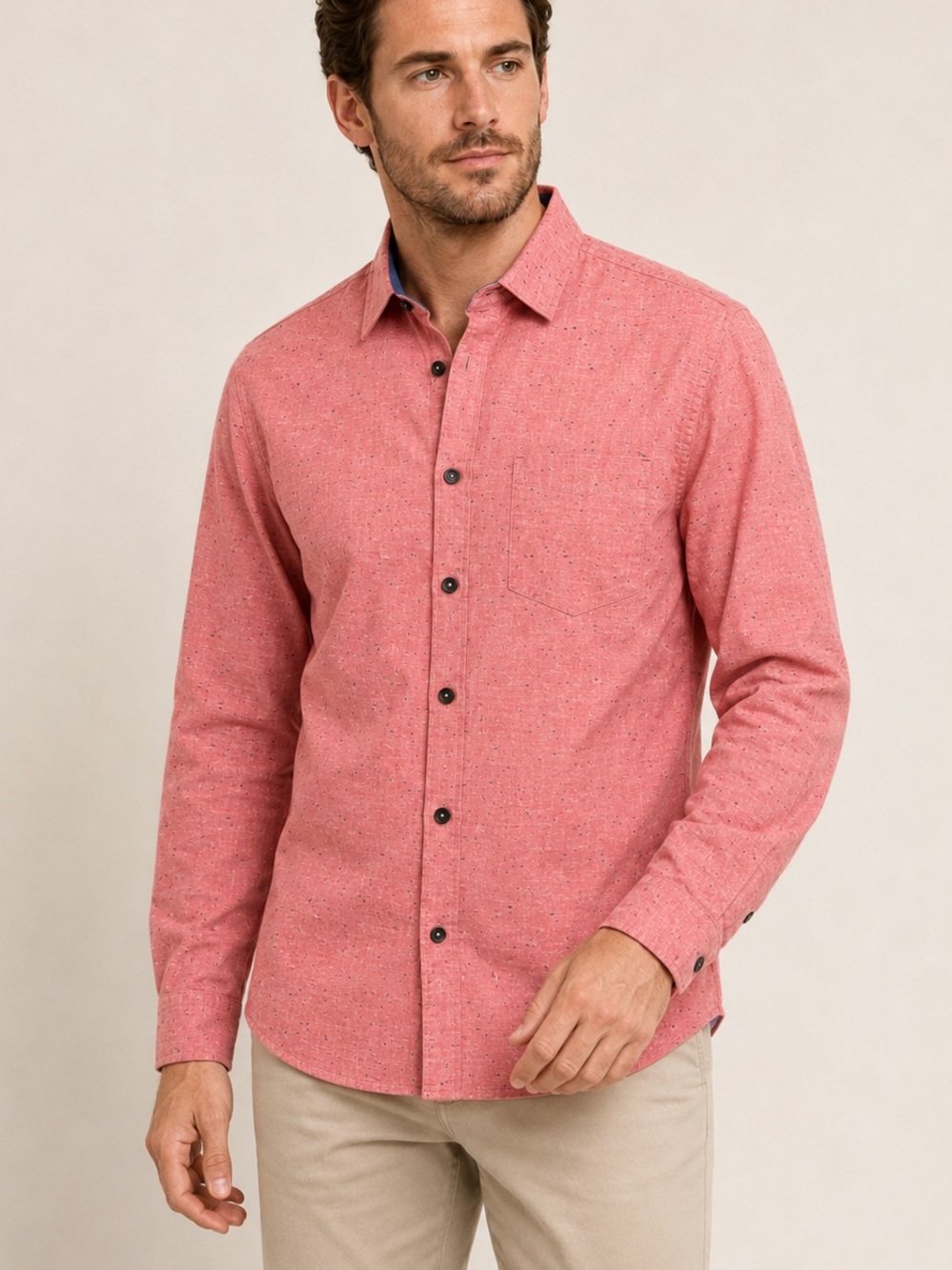 Heritage Report Collection Men’s L Coral Pink Speckled Cotton Button Down Shirt